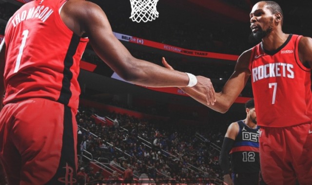 正负值最高二人组！火箭赢球海报：封面为杜兰特+阿门击掌瞬间